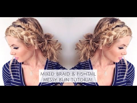 Mixed Fishtail and Dutch Braid Messy Bun